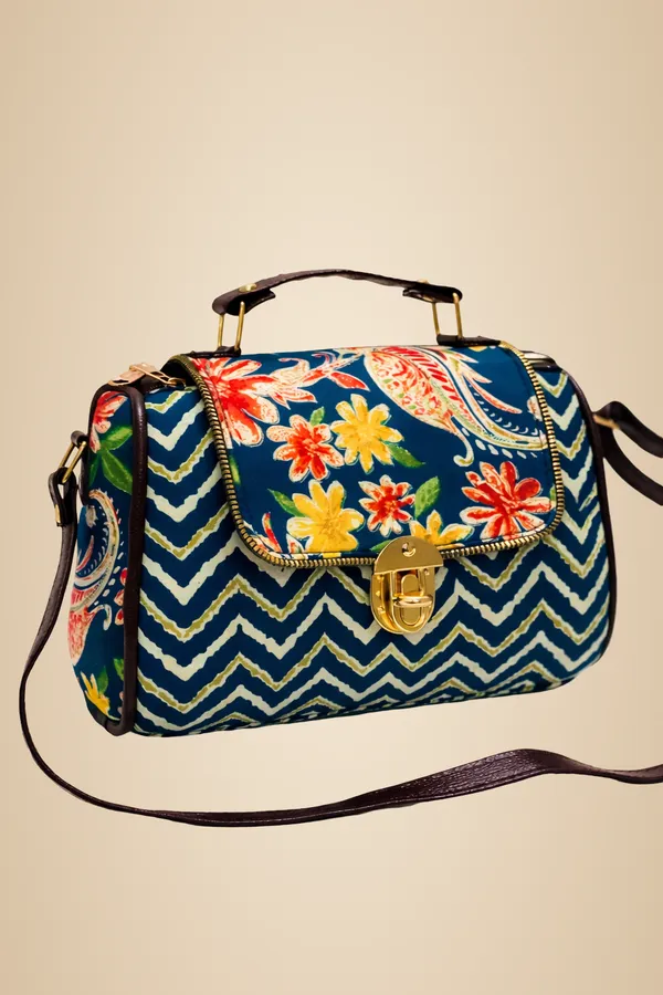 Navy_Blue_With_Multicolour_Floral_And_Chevron_Print_Sling_Bag_For_Women