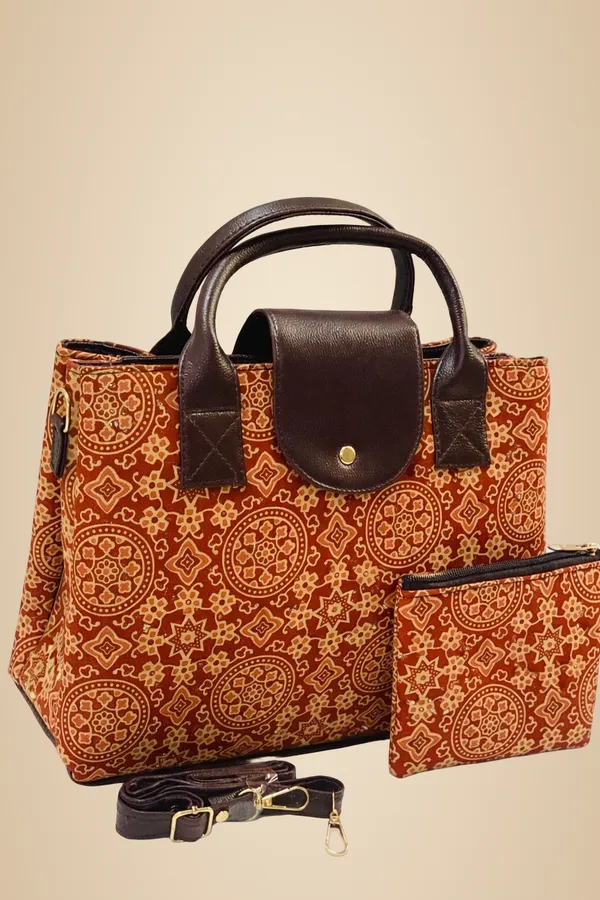 Rust_Brown_With_Beige_Geometric_Handbag_For_Women