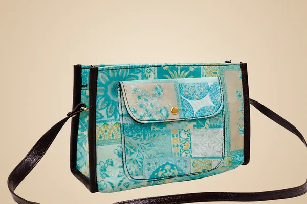 Turquoise_And_Beige_With_Multicolour_Patchwork_Print_Sling_Bag_For_Women