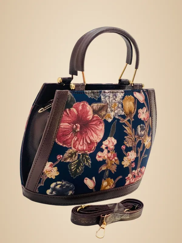 Navy_Blue_With_Multicolour_Floral_Print_Sling_Bag_For_Women