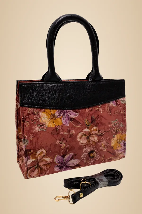 Dusty_Rose_With_Multicolour_Floral_Print_And_Black_Trims_Sling_Bag_For_Women