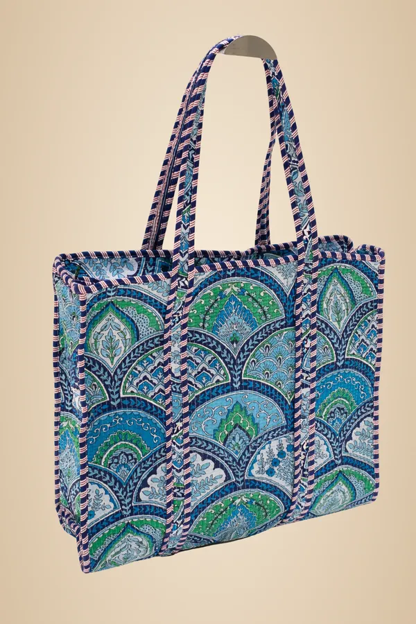 Blue_And_Green_With_Multicolour_Ethnic_Print_Tote_Bag_For_Women