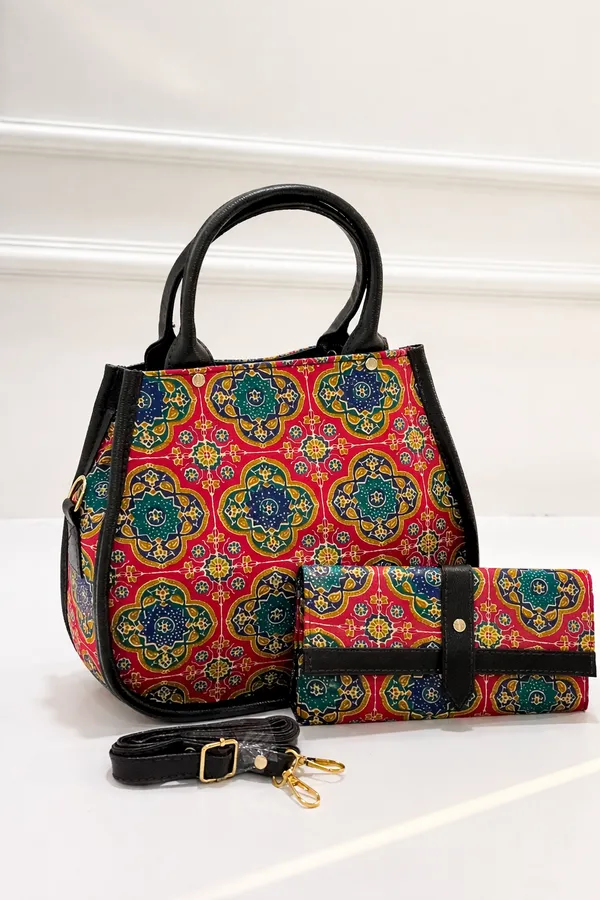 Red_With_Multicolour_Ethnic_Print_And_Black_Trims_Handbag_For_Women