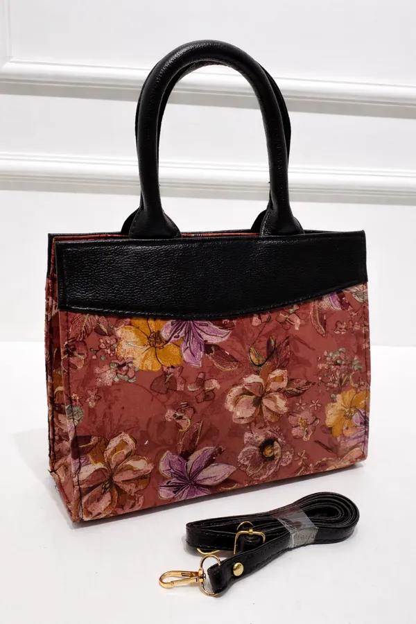 Dusty_Rose_With_Multicolour_Floral_Print_And_Black_Trims_Sling_Bag_For_Women