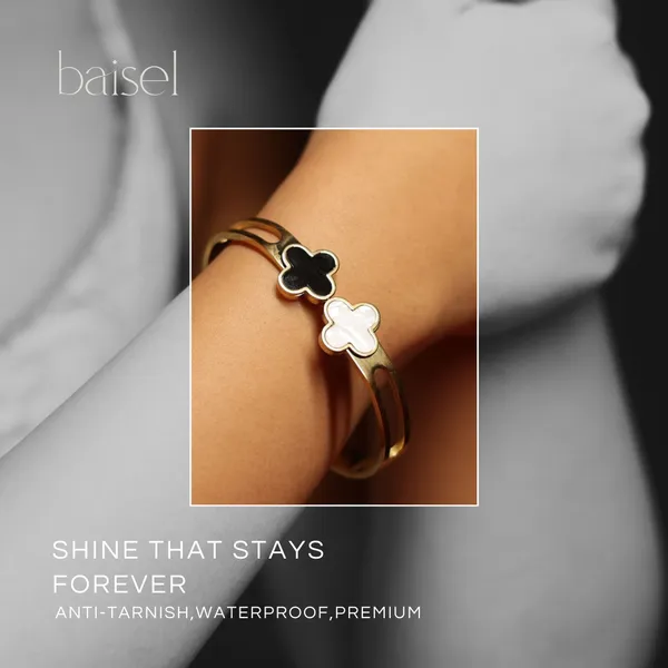 Golden_Stainless_Steel_Clover_Charm_Duo_Bracelet_For_Women
