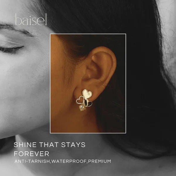 Golden_Stainless_Steel_Trio_Heart_Studs_For_Women