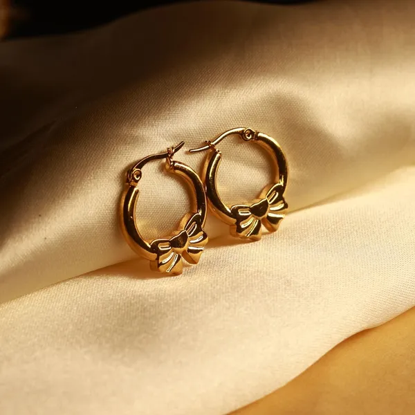 Golden_Stainless_Steel_Bow_Hoop_Earrings_Gold_For_Women