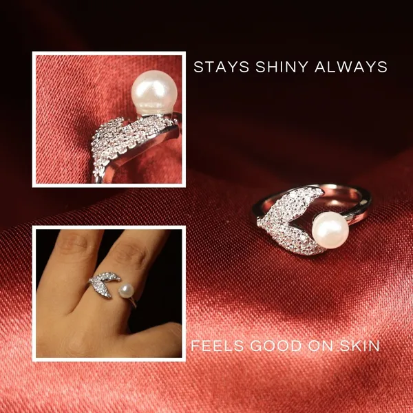 Silver_Stainless_Steel_Leaf_&_Pearl_Open_Ring_For_Women