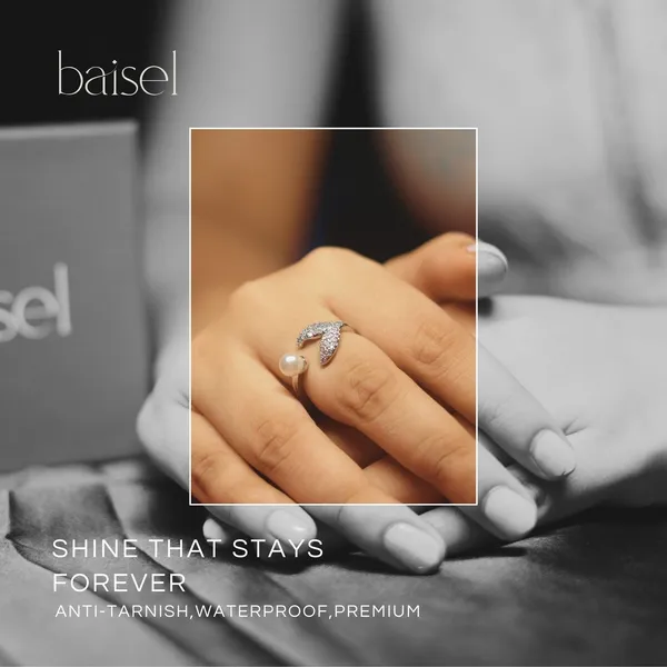 Silver_Stainless_Steel_Leaf_&_Pearl_Open_Ring_For_Women