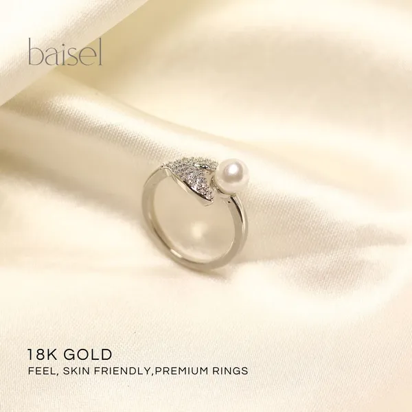 Silver_Stainless_Steel_Leaf_&_Pearl_Open_Ring_For_Women