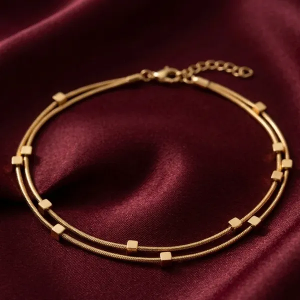 Golden_Stainless_Steel_Droplets_Double_Layered_Anklet_For_Women