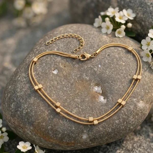 Golden_Stainless_Steel_Droplets_Double_Layered_Anklet_For_Women