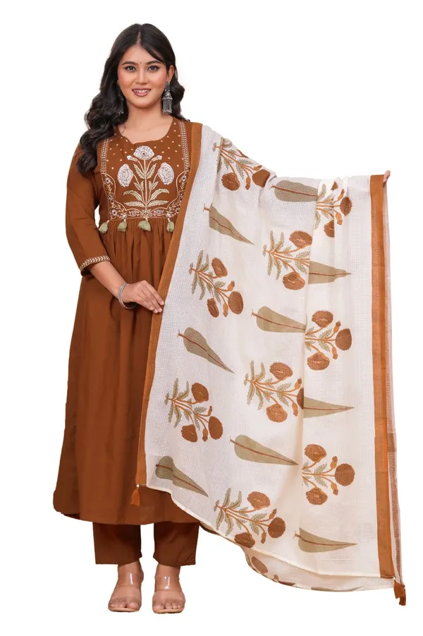 Mustard_Cotton_Printed_Kurti_With_Pant_And_Dupatta_Set_For_Women