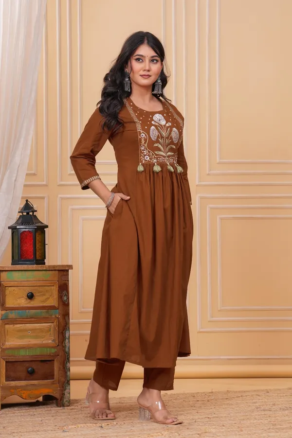 Mustard_Cotton_Printed_Kurti_With_Pant_And_Dupatta_Set_For_Women