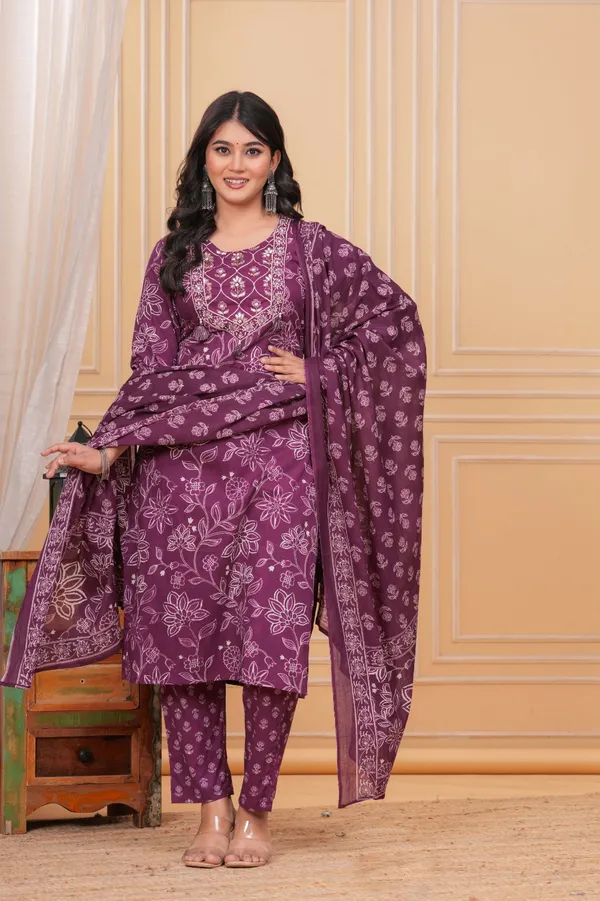 Purple_Cotton_Printed_Kurti_With_Pant_And_Dupatta_Set_For_Women