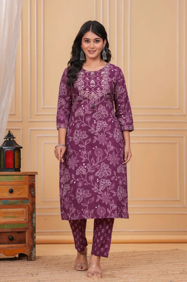 Purple_Cotton_Printed_Kurti_With_Pant_And_Dupatta_Set_For_Women