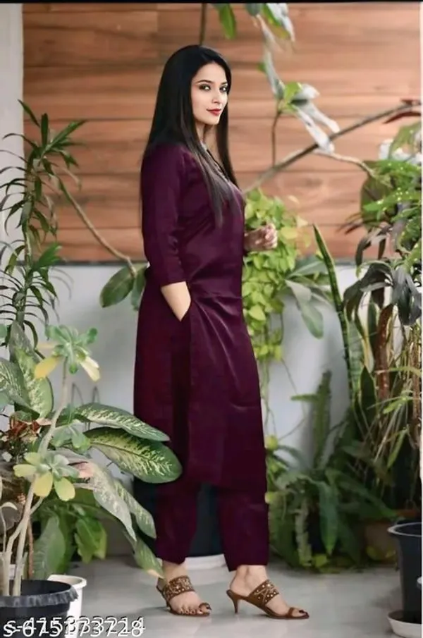 Purple_Rayon_Solid_Kurti_With_Pant_For_Women