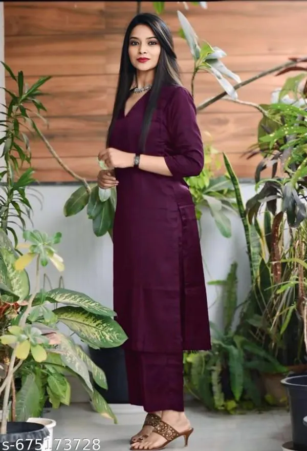 Purple_Rayon_Solid_Kurti_With_Pant_For_Women