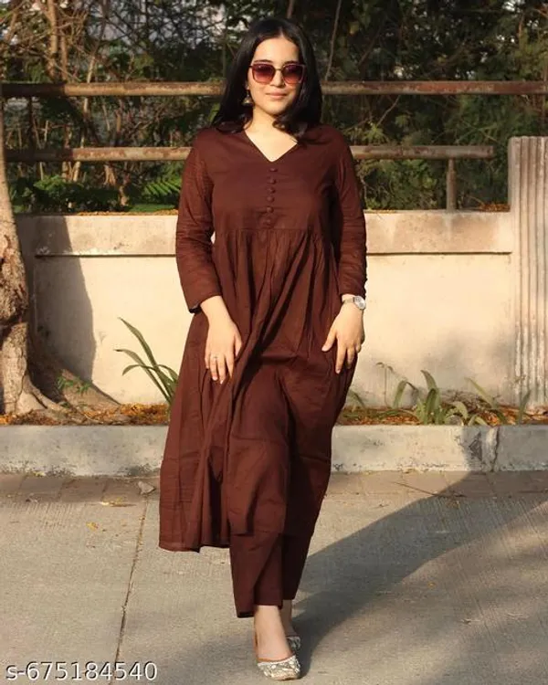 Brown_Rayon_Solid_Kurti_With_Palazzo_Pant_For_Women