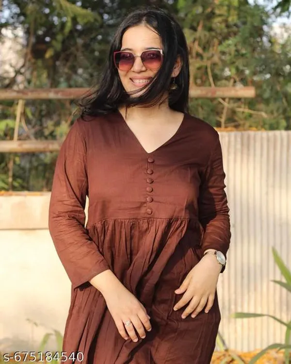 Brown_Rayon_Solid_Kurti_With_Palazzo_Pant_For_Women