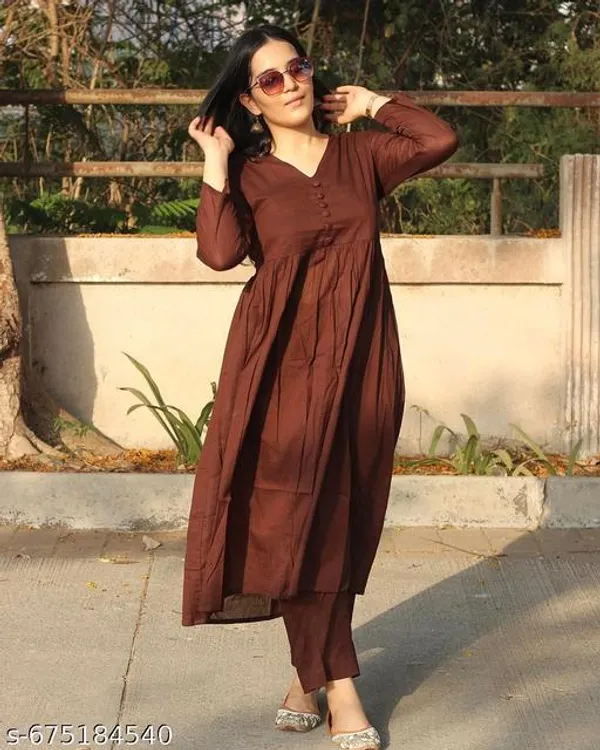 Brown_Rayon_Solid_Kurti_With_Palazzo_Pant_For_Women