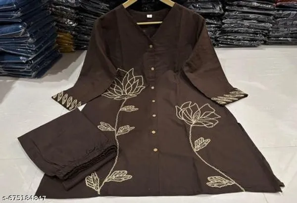 Brown_Rayon_Embroidery_Cord_Set_For_Women