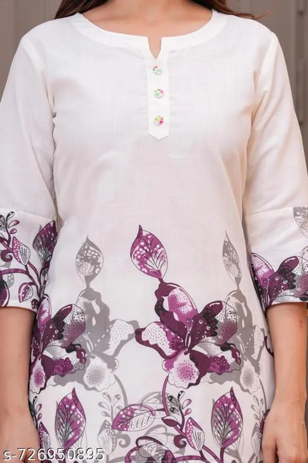 White_Floral_Print_2_Piece_Tunic_&_Pants_Set_For_Women