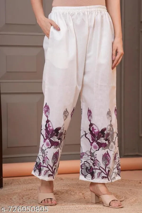 White_Floral_Print_2_Piece_Tunic_&_Pants_Set_For_Women