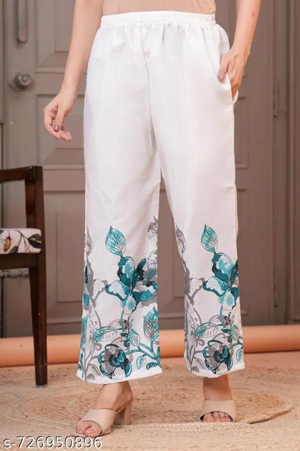 White_Floral_Print_2_Piece_Tunic_&_Pants_Set_For_Women