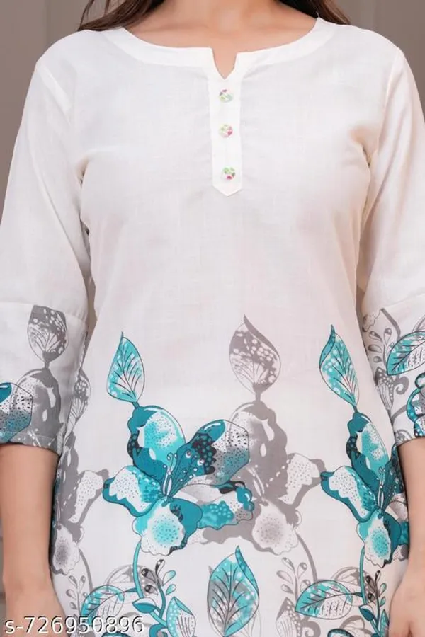 White_Floral_Print_2_Piece_Tunic_&_Pants_Set_For_Women