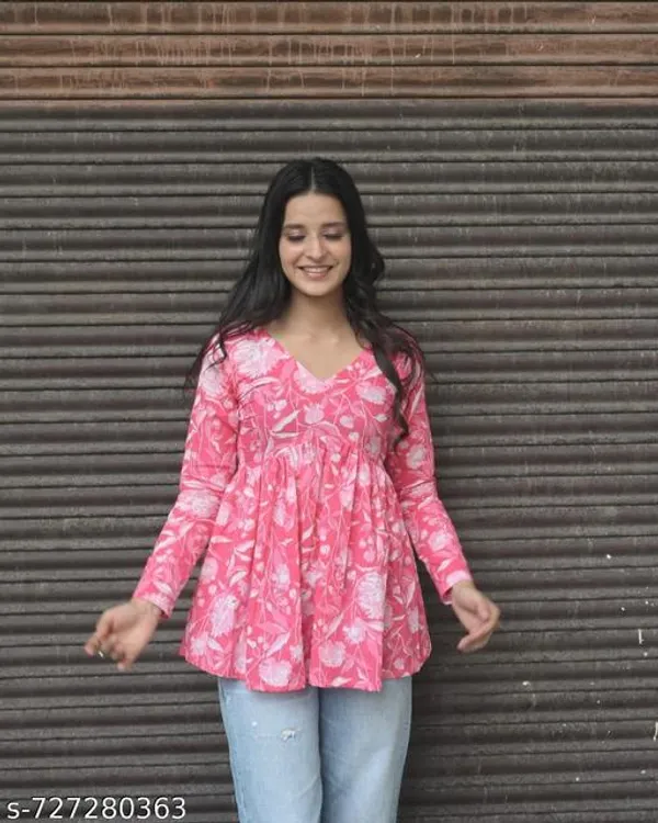 Pink_Rayon_Short_Kurti_For_Women