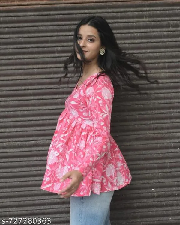 Pink_Rayon_Short_Kurti_For_Women