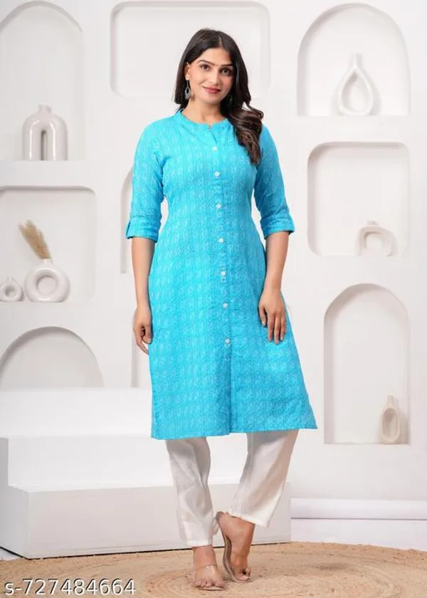 Sky_Blue_Cotton_Long_Kurti_For_Women