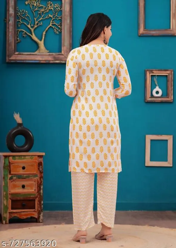 Cream_Rayon_Kurti_With_Pant_Sets_For_Women