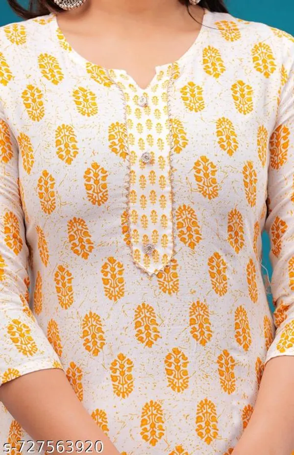 Cream_Rayon_Kurti_With_Pant_Sets_For_Women