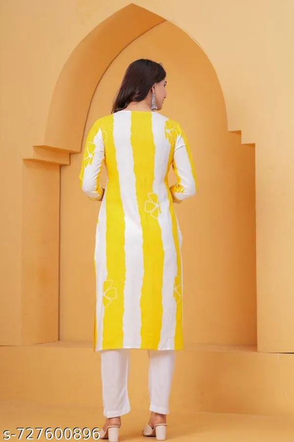 Yellow_And_White_Rayon_Kurti_With_Pant_Sets_For_Women