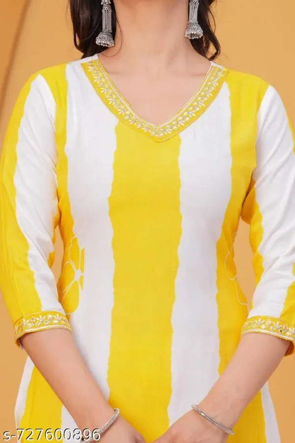 Yellow_And_White_Rayon_Kurti_With_Pant_Sets_For_Women