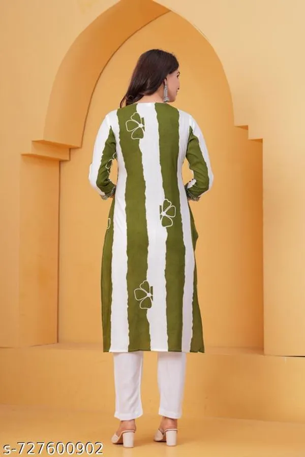 White_And_Olive_Rayon_Kurti_With_Pant_Sets_For_Women