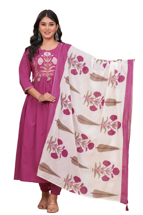 Pink_Cotton_Printed_Kurti_With_Pant_And_Dupatta_Set_For_Women