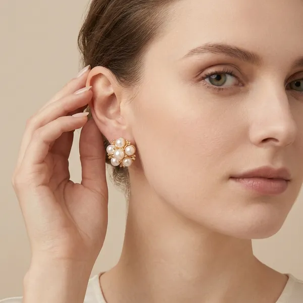 Gold_Plated_And_White_Hydrangea_Blossom_Stud_Earrings_For_Women
