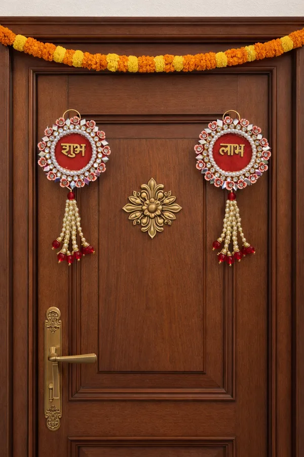 Fabric_Traditional_Shubh_Labh_Red_Door_Hanging_Pack_Of_2