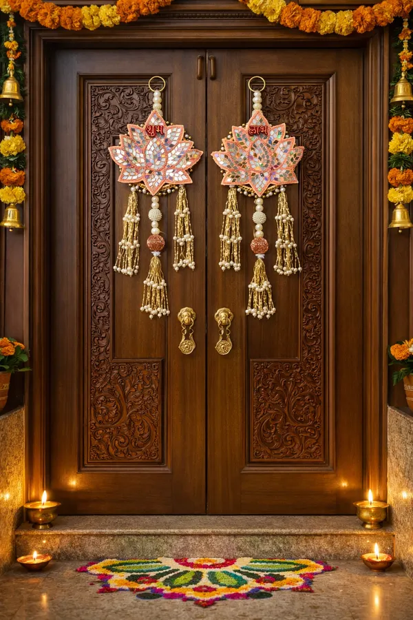Metal_Pearl_Festive_Shubh_Labh_Lotus_Mirror_Work_Door_Hanging