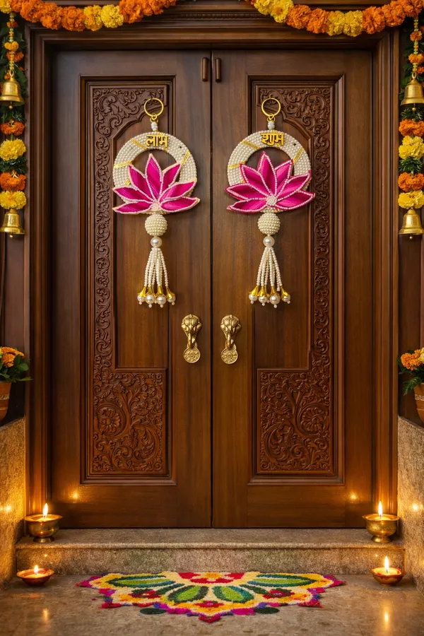 Pearl_Bead_Festive_Shubh_Labh_Lotus_Door_Hanging_Set_Of_2