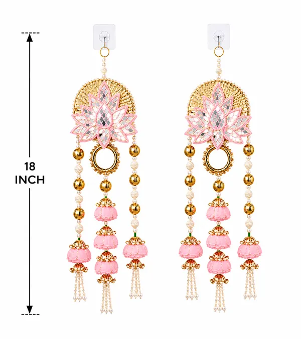 Pcrafts_Shubh_Labh_Door_Hanging_18_Inch_Pink_Lotus_Mirror_Work_Decor_Set_Of_2