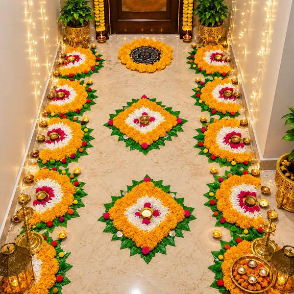 12_Pc_Artificial_Marigold_&_Gajra_Rangoli_Mat_Set_|_Reusable_Flower_Rangoli_For_Diwali,_Ganpati,_Navratri,_Wedding,_Pooja,_Home_Entrance_&_Temple_Decoration