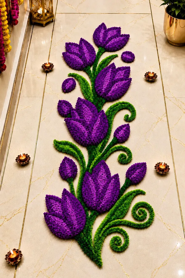 Pcrafts_Feather_Wool_Tulip_Design_Rangoli_Mat_–_Purple_|_3_Feet