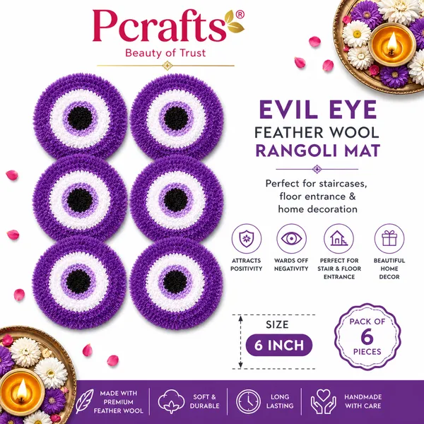 Pcrafts_Feather_Wool_Purple_Evil_Eye_Design_Rangoli_Mats_(6_Inch)_Floor_Decor_For_Entrance,_Staircase_&_Home_Decoration_|_Pack_Of_6