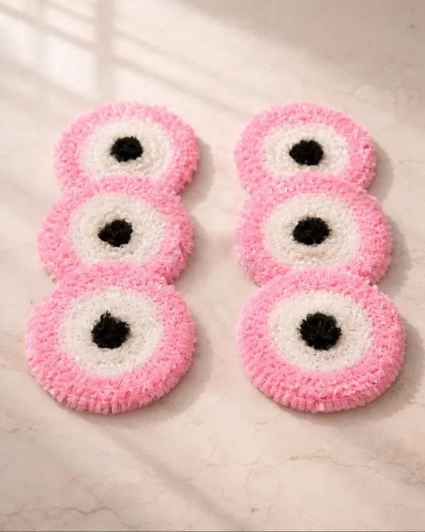 Pcrafts_Feather_Wool_Pink_Evil_Eye_Design_Rangoli_Mats_(6_Inch)_Floor_Decor_For_Entrance,_Staircase_&_Home_Decoration_|_Pack_Of_6