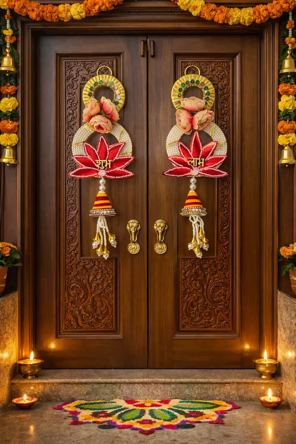 Shubh_Labh_Door_Hanging_For_Home_Entrance_|_Lotus_Floral_Decorative_Wall_Hanging_With_Pearl_Tassels_&_Bell_|_Auspicious_Diwali_Toran_For_Main_Door,_Pooja_Room,_Housewarming_&_Wedding_Decor_(10_Inch,_Set_Of_2)