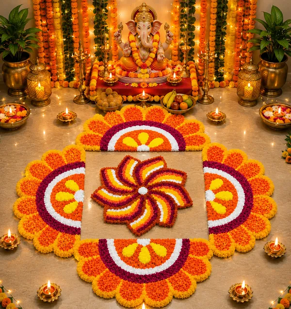 Pcrafts_Orange_Premium_Feather_Wool_Rangoli_Mat_Set_Of_5_Pieces_For_Diwali_Decoration_|_Washable_Reusable_Floor_Rangoli_|_Home_Entrance,_Ganpati,_Pooja_&_Housewarming_Decor